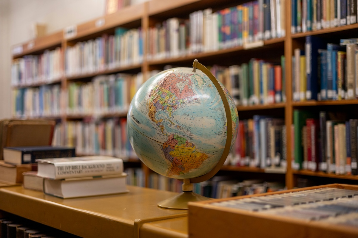 World globe in library